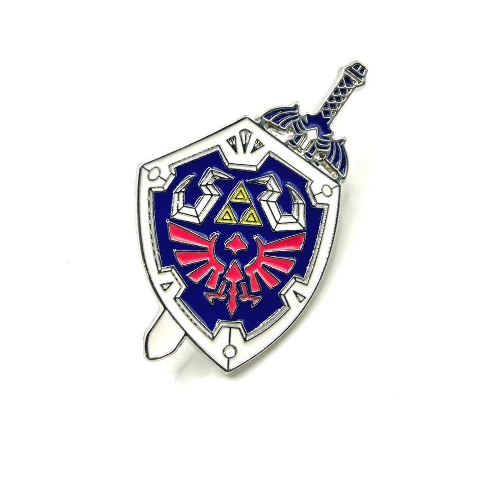 Link Legend of Zelda Enamel Pin OS Blue Hylian Shield Master Sword Gamer Gift